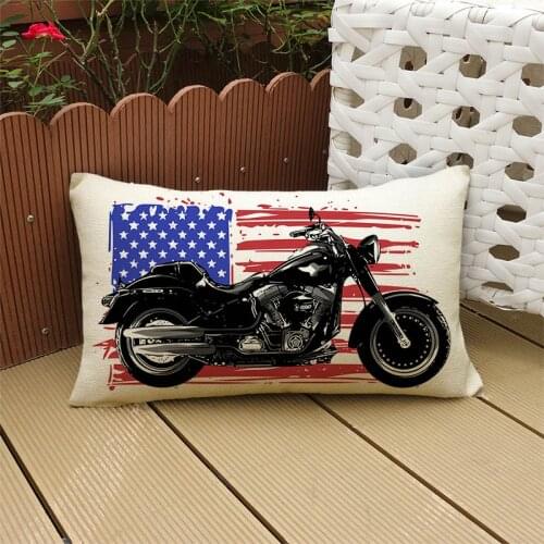 Retro Style Motorcycle Vintage Art Deco Long Waist Linen Pillow Case Home Sofa Chair Car Decorative Rectangle Cushion Cover