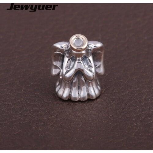 Christmas collection Silver Angel charms 925 sterling silver jewelry with gold charm fit bead bracelets diy for women GD084