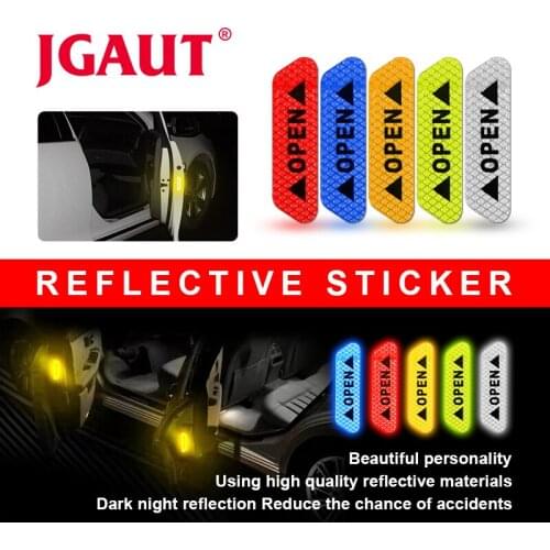 JGAUT 4PCS Car Reflective Sticker for Door Self Adhesive Emergency Sign Cinta reflectante adhesiva Safety Extend Night Sight