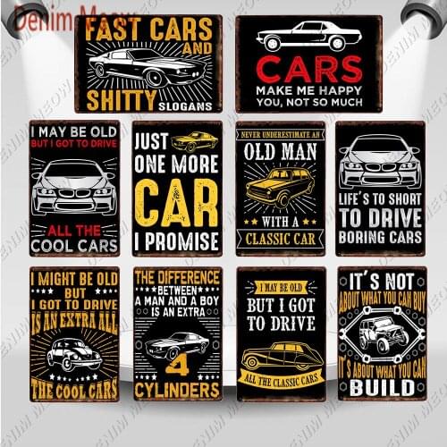 Old Man with A Classic Cars Vintage Metal Tin Sign Proverbs Retro Wall Poster Slogans Art Painting Club Pub Stickers Decor WY118