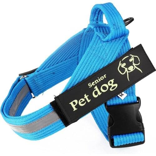 Black Red Blue Light Weight Reflective Pet Dog Harness With Letter Stickers No Pull Adjustable Nylon Harness For Large Dogs