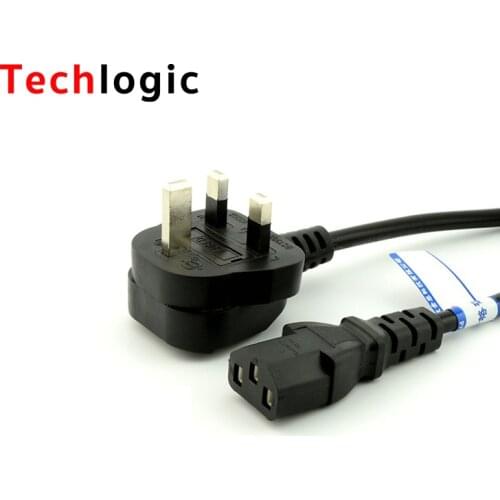 Techlogic UK 1.5m 5ft PC Power Cable 3 Pin Plug Battery Adapter Cord Computer Power Cable for Desktop Computer Printer