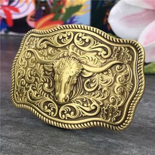 Vintage Carving Bull Head Brass Belt Buckles For Men Belt Cowboy Hardware DIY Accessories Leather Craft Buckle For Belt BK0080