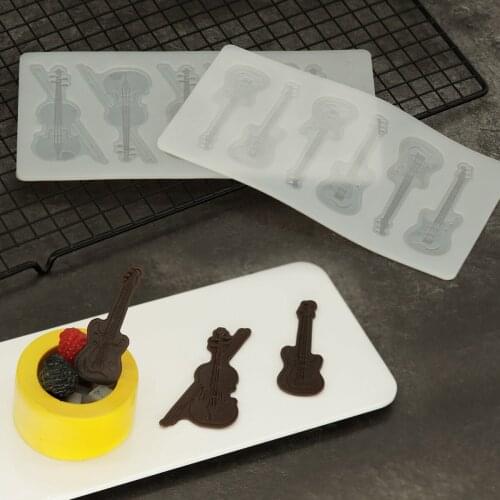 Funny Guitar Bass Shape Chocolate Mold Musical Instrument Violin Silicone Mould Cake Decorating DIY Topper For Sundae Ice Cream