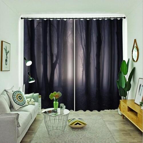 Custom Blackout Window Curtain Black silk Curtains For Living Room Bedroom forest scenery Curtains For Kicthen