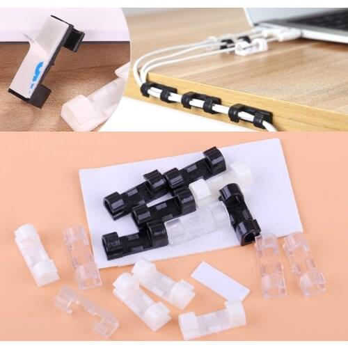 20pcs Practical Self Adhesive USB Wire Cable Cord Clips Clamp Table Wall Tidy Organizer Holder lack/White/Clear