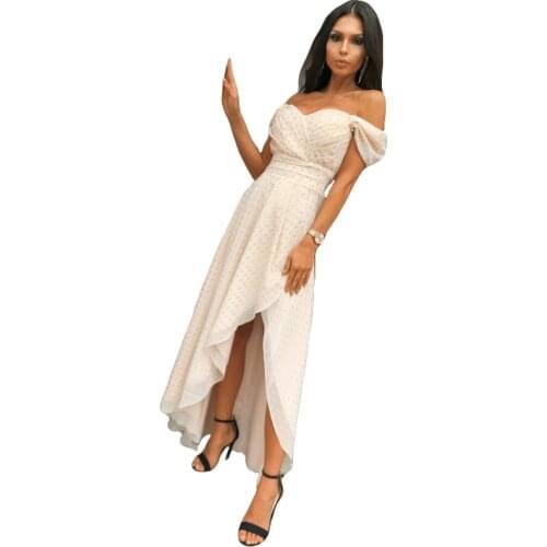 Womens Dress 2021 Summer Sexy Off Shoulder Solid White A-Line High Waist Short Petal Sleeve Elegant Office Lady Dresses Party