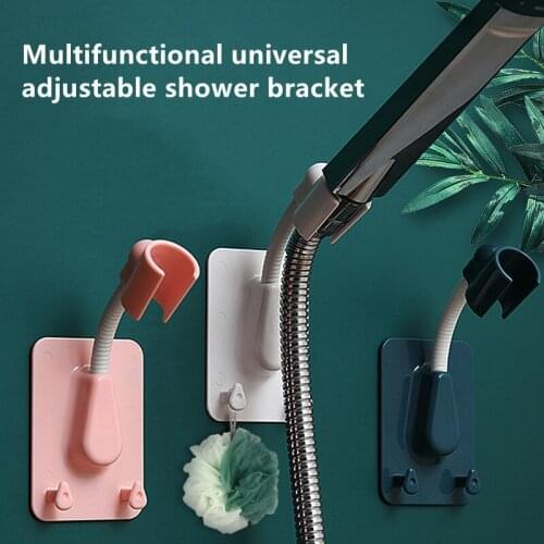 Shower Head Holder Adjustable Self-Adhesive Showerhead Bracket Wall Mount with 2 Hooks Stand SPA Bathroom Universal ABS 1pc