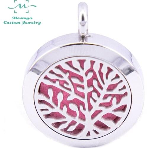 10 pcs Mesinya Silver New Tree of Life (25mm) Aromatherapy/Essential Oils 316L Stainless Steel Diffuser Locket pendant Necklace