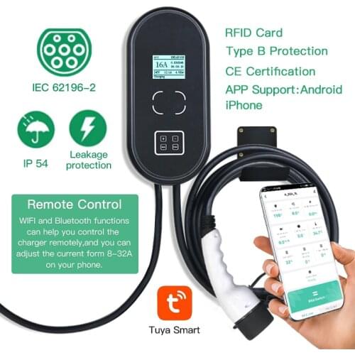 32A1phase EVSE Wallbox EV Car Charger Electric Vehicle Charging Station Wall-mounted Type 2 Cable IEC 62196-2 Level 2 240V 7.6KW