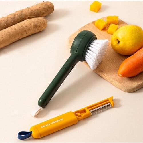 2 In 1 Multifunctional Fruit Vegetable Cleaning Brush Orange Potato Peeler Fruit Knife Hanging Storage Brushes Kitchen Supplies