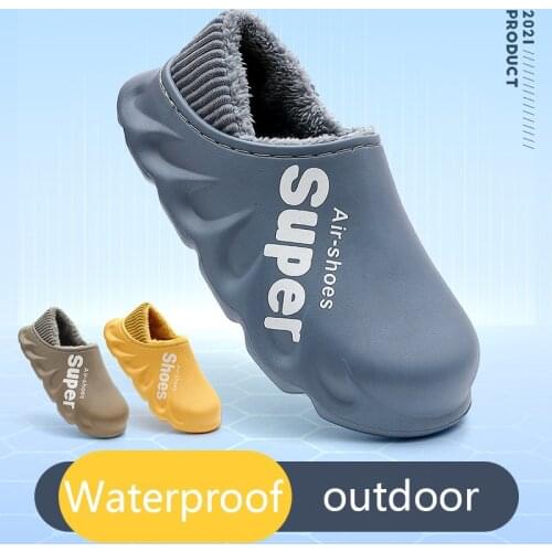 2021 New Winter Slippers Warm Couples Shoes Waterproof Non-Slip Plush Cotton Cozy Outdoor Flip Flop Home Autumn Thick Slippers