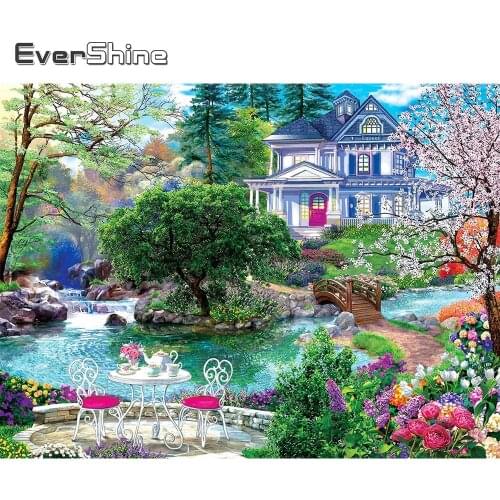 Evershine Diamond Painting House Cross Stitch Landscape 5D DIY Full Square Round Diamond Embroidery Garden Spring Home Decor