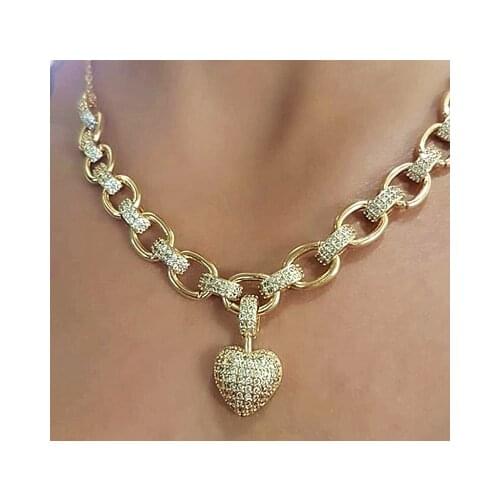 Luxury Full Cubic Zirconia Heart shape Pendant Necklace for women Gold Color High Quality Chain Necklace sparking Fine Jewelry