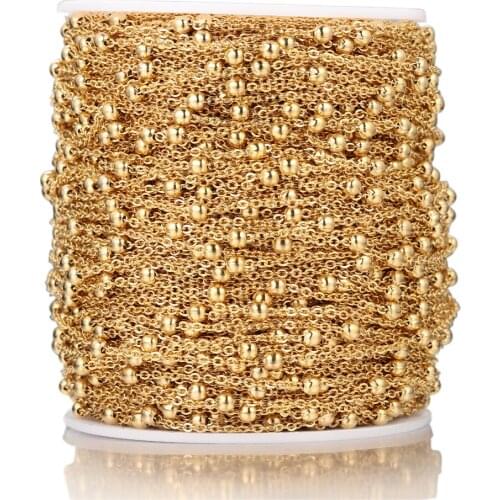 2 Meters Stainless Steel Beads Beaded Chains DIY Necklace Bracelet Anklet Jewelry Gift Making Accessories Findings Bulk for Sale