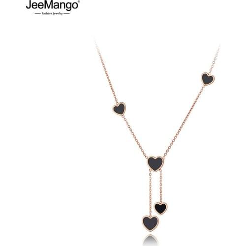 JeeMango Stainless Steel Love Heart Charm Choker Necklace Bohemia Black Acrylic Pendant Chain Jewelry For Women цепочка JN20047