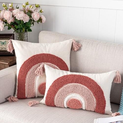Decoration Throw Cushion cover Pink Tan Pillow Cover 30x50cm/45x45cm Woven Tufted Diamond for Living room Girls Room Kids Room