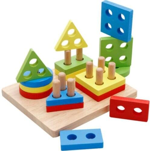Children Intelligence Set Column Woodiness Shape Building Cognition Early Childhood Child Baby Alpinia Small Toys 1-3 Year