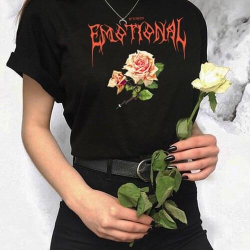 Emotional Rose Gothic Clothing Women T Shirt Floral Print Punk Streetwear Oversized Tshirt Goth Top Grunge Aesthetic Clothes
