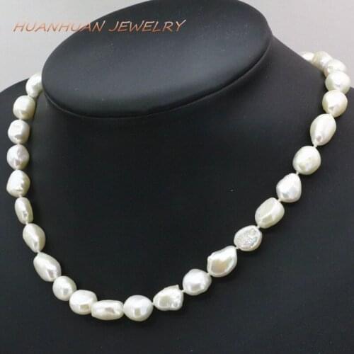 Natural Freshwater Pearl Beads Necklaces Fashion Bridal 12-14mm White Freeform Female Gifts Weddings Party Jewelry 18inch B3389