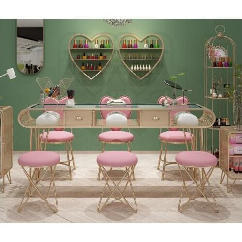 Ironwork manicure table single table chair set Nordic Light luxury manicure table gold lacquer manicure table