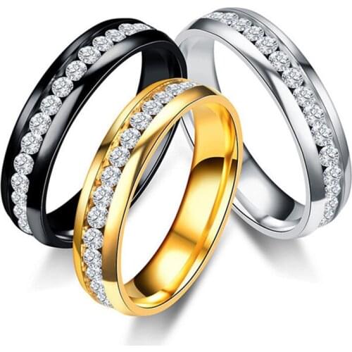 Classic 1 Row Lines Clear Crystal Jewelry Rings Fashion Stainless Steel Wedding Engagement Ring for Girl gift 3 Colors Pick