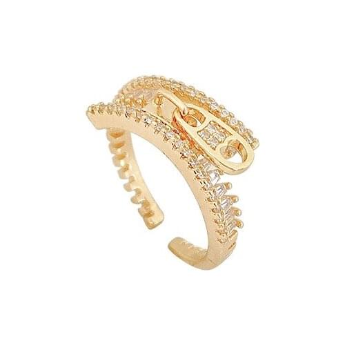 Korean Dongdaemun Design Zipper Graceful and Fashionable Zircon Index Finger Ring Open Adjustable Ring Female Hand Jewelry