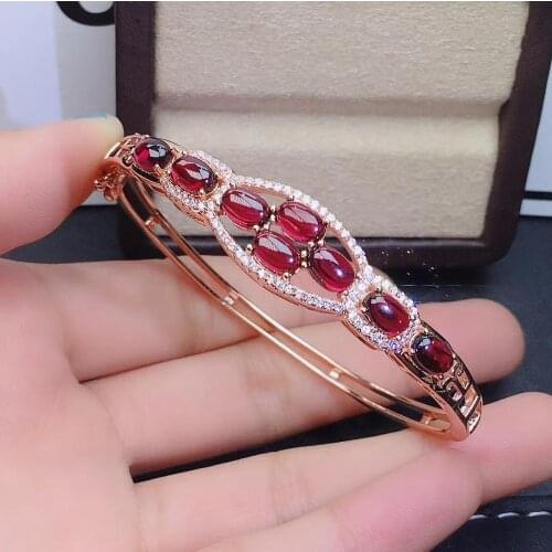 Best Gift Real and Natural Garnet Bangle 925 sterling silver Fine jewelry Natural And Real Garnet Bangle