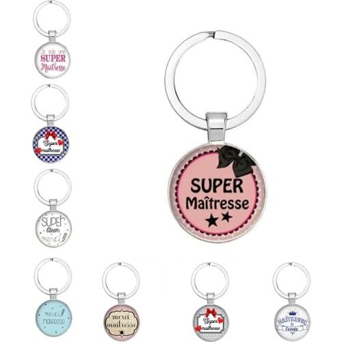 Fashion New Dear Teacher Round Glass Keychain Handmade Glass Keychain TeacherS Day Gift