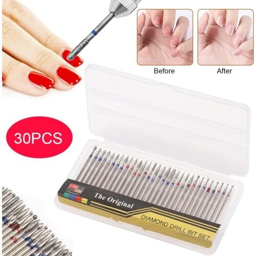 30Pcs Nail Drill Bits Set Electric Cuticle Cleaner Nail File Bits for Acrylic Gel Polish Nails Manicure Tool Home Salon Use