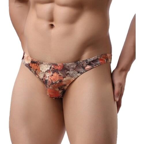 Men Sexy Gay Underwear Mens Breathable Mid Back Coverage Brief Underpants Milk Silk Retro Palace Printing Shorts Male Panties