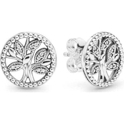 2021 New Retro Hollow Peace Tree Stud Earring Jewelry Silver Color Tree Of Life Earrings For Womens Wedding Gift