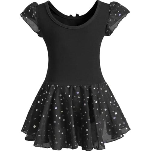 New Girls Ballet Dress Gymnastics Leotard Short Petal Sleeve Skirted Ballet Clothing Dance Wear With Glittered Skirts