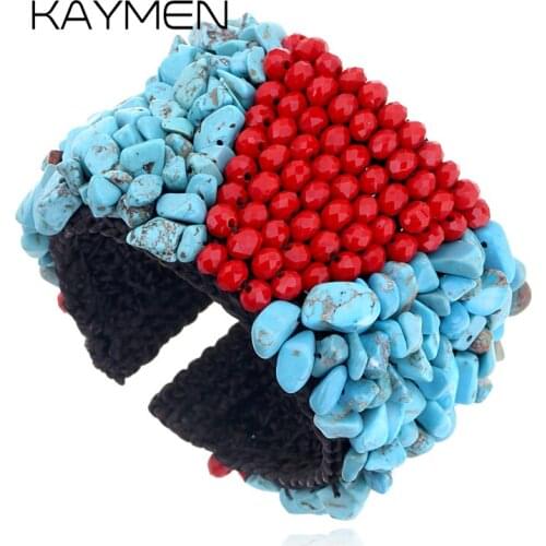 New Fashionable Cuff Bracelet Crystals and Wax-rope Handicraft Statement Knitting Bangle for Women Handmade Gilrs Braclelet