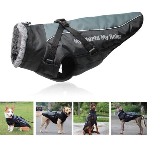 Medium Large Dog Clothes Autumn Winter Waterproof Warm Traction Assault Clothes Outdoor Cotton Big Dog Jacket Pet Clothing