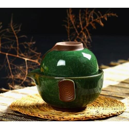 Authentic ice crack glaze express cup Kung Fu tea set a complete set of one pot one cup portable travel bubble teapot