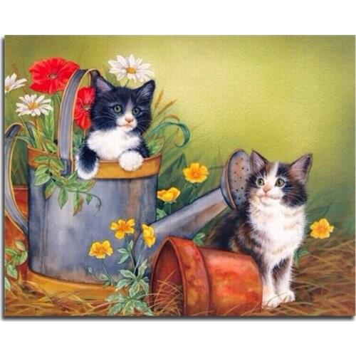 Peter ren Round Diamond Painting Cross stitch Pictures of crystals icon full mosaic DIY Diamond Embroidery The cat in the bucket