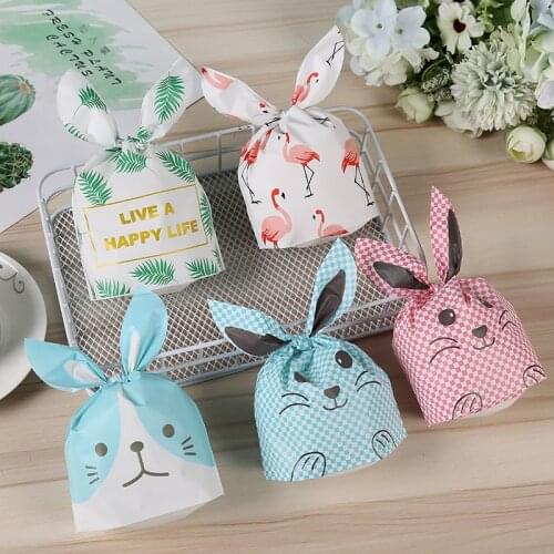 50pcs/lot Rabbit Ears Gift Packaging Bags Baking Cookies Nougat Candy Bag Creative Cute Self-supporting Bag Decoration Bag
