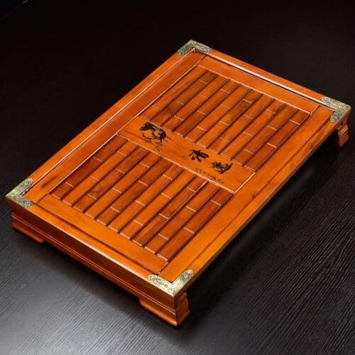 27.8*12.2*3.5cm Manufacturers of tea tray wholesale solid wood trash tea tray stainless steel chassis drawer Kung Fu tea