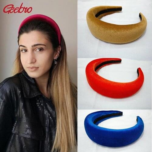 Geebro New Fashion Cloth Velvet Headband for Women Padded Hairbands Retro Luxury Headwear Handmade Ladies Hair Accessories W1103