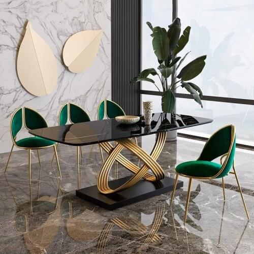 Simple Light Luxury Stainless Steel Marble Dining Tables Modern Creative Golden Dinning Table Set