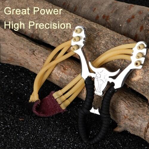 New Alloy High-power Bull Head Slingshot Traditional Classic Round Rubber Band Catapult Outdoor Sports Hunting Entertainment Toy