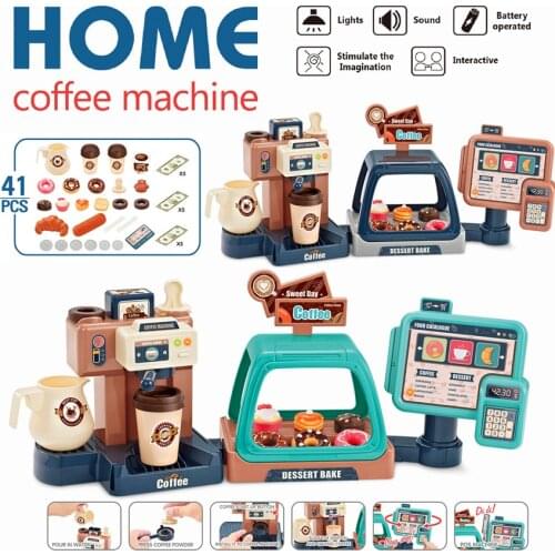 Pretend Play Supermarket Children Simulate Sound Water Coffee Machine Candy Dessert Shopping Cash Register Supermarket Home Toys