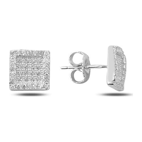 Silverlina Silver Square Zircon Stone 9x9mm Earrings