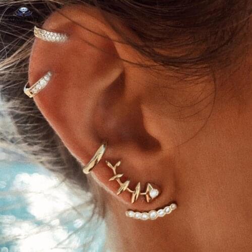 4 pcs/lot Cute Fish Ear Piercing Stud Earrings Set Helix Piercing Ear Cuff Gold Color Fake Earrings Fake Piercing Ear Jewelry