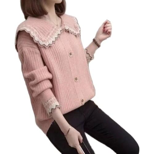 Doll Collar Sweater Jacket Womens New Autumn Winter 2021Coats Thick Knitted Cardigans Ladies Lazy Wind Tops женская куртка L895