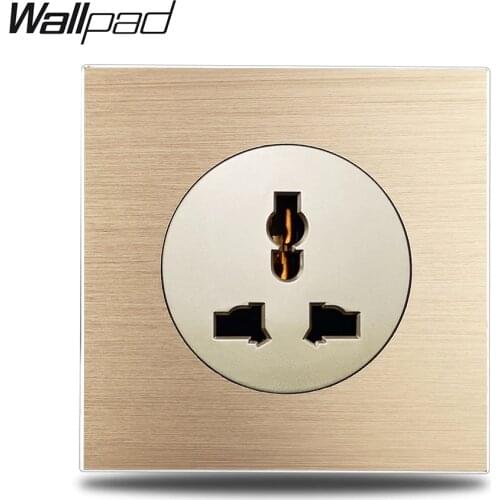 Wallpad L6 Gold 13A UK EU US Universal Wall Socket 3 Pin Plug Electric Power Outlet Gold Brushed Aluminum Metal Panel