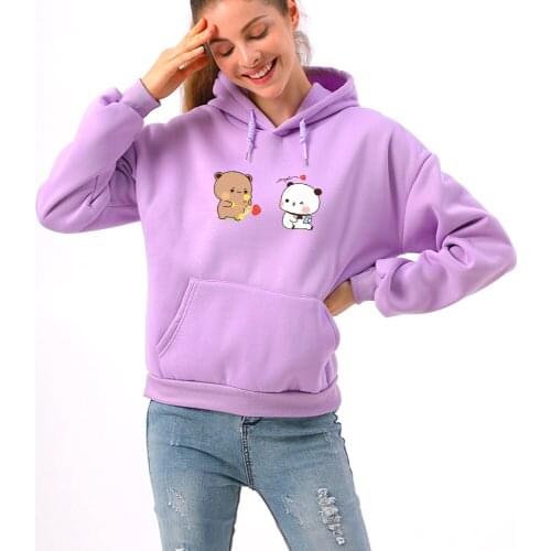 Korean Fashion Sweatshirt Cute Matching Hoodies for Couples Women Men Bear Loves Print Sweatshirts Streetwear Bluzy Damskie