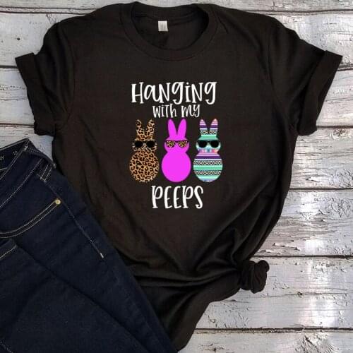 Hanging with My Peeps Easter T Shirt Women Harajuku Vintage Summer Easter Shirts Women Casual Plus Fashion