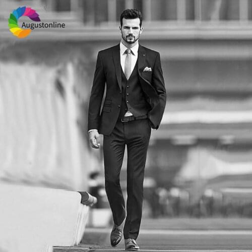 High Street Black Men Suits Custom Made Groom Tuxedos Slim Fit Business Suit Peaked Lapel Two Buttons Prom Wear Costume Homme